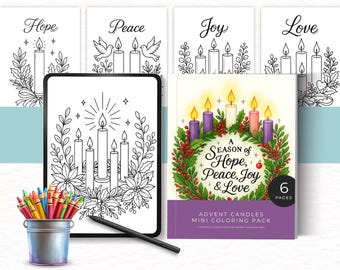 Advent Coloring Book for Christian Women, Advent Wreath and Candles Coloring Pages, Mini Pack of Advent Theme Coloring Sheets, Intermediate