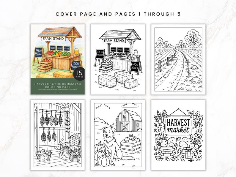 Fall Coloring Book for Adults, Harvest Coloring Pack, Cozy Autumn Coloring Sheets, Rustic Farm Coloring, Homesteading Coloring, Intermediate image 5