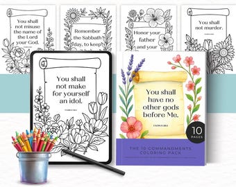 Bible Verse Coloring Pages, Christian Coloring Pages, The Ten Commandments Coloring Book, Floral Scriptures Coloring Sheets, Intermediate