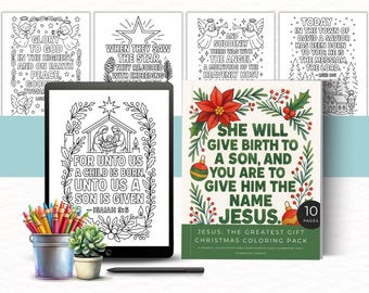 Christian Coloring Book Christmas, Jesus: The Greatest Gift Christmas, Holiday Bible Verse Coloring Pages, Intermediate Coloring Sheets