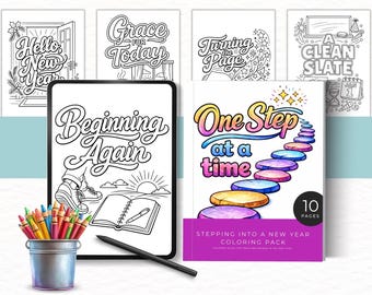 Stepping Into A New Year Coloring Pages, Fresh Beginnings Coloring Book, Christian Women Printables, New Years Coloring Sheets, Intermediate