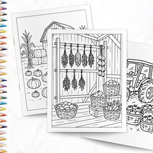 Fall Coloring Book for Adults, Harvest Coloring Pack, Cozy Autumn Coloring Sheets, Rustic Farm Coloring, Homesteading Coloring, Intermediate image 3