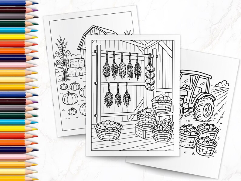 Fall Coloring Book for Adults, Harvest Coloring Pack, Cozy Autumn Coloring Sheets, Rustic Farm Coloring, Homesteading Coloring, Intermediate image 3