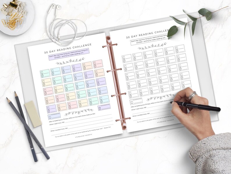 30 Day Reading Challenge Printable, Screen Time Tracker, Scroll Less ...