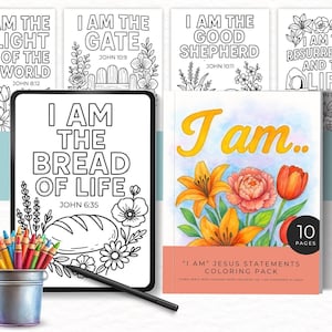 Bible Verse Coloring Pages, Christian Coloring Pages, I Am Statements of Jesus Coloring Book, Floral Scriptures Coloring Sheet, Intermediate