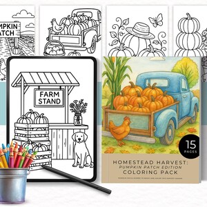 Homestead Harvesting: Pumpkin Patch Edition Coloring Book, Rustic Fall Pumpkins Coloring Pages, Autumn Harvest, Intermediate Coloring Sheets