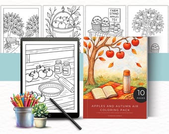 Äpfel und Herbstluft Malbuch, Malbuch Gemütlicher Obstgarten und Herbstszenen, Malseiten zum Apfelpflücken, Malseiten für Fortgeschrittene