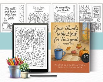 Thanksgiving Coloring Book for Christian Women, Autumn Coloring Book, Bible Verse Coloring Pages, Cozy Fall Coffee Shop Coloring Sheets