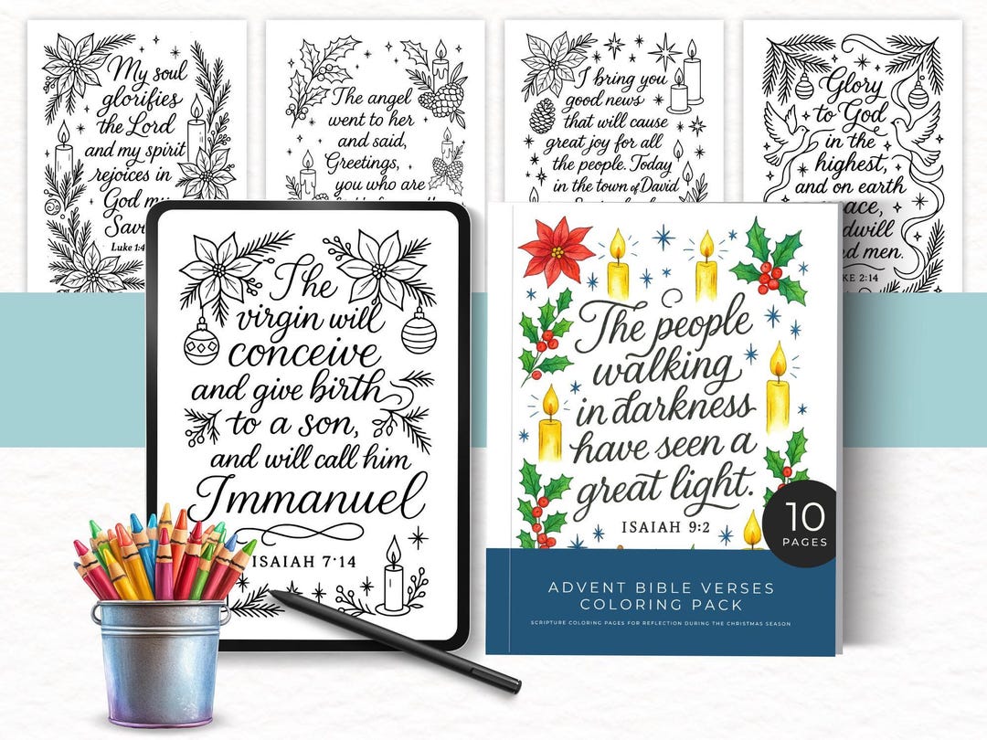 Advent Bible Verse Coloring Pages for Adults, Christmas Scripture ...