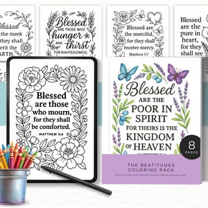 Christian Coloring Pages, Bible Verse Coloring Pages, Beatitudes Coloring Book,  Printable Floral Scriptures Coloring Sheets, Intermediate