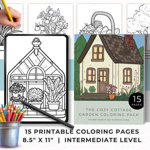 The Cozy Cottage Garden Coloring Pack, Printable Coloring Pages for Adults, Cottagecore Coloring Book, Garden Scenes, Relaxing PDF to Color