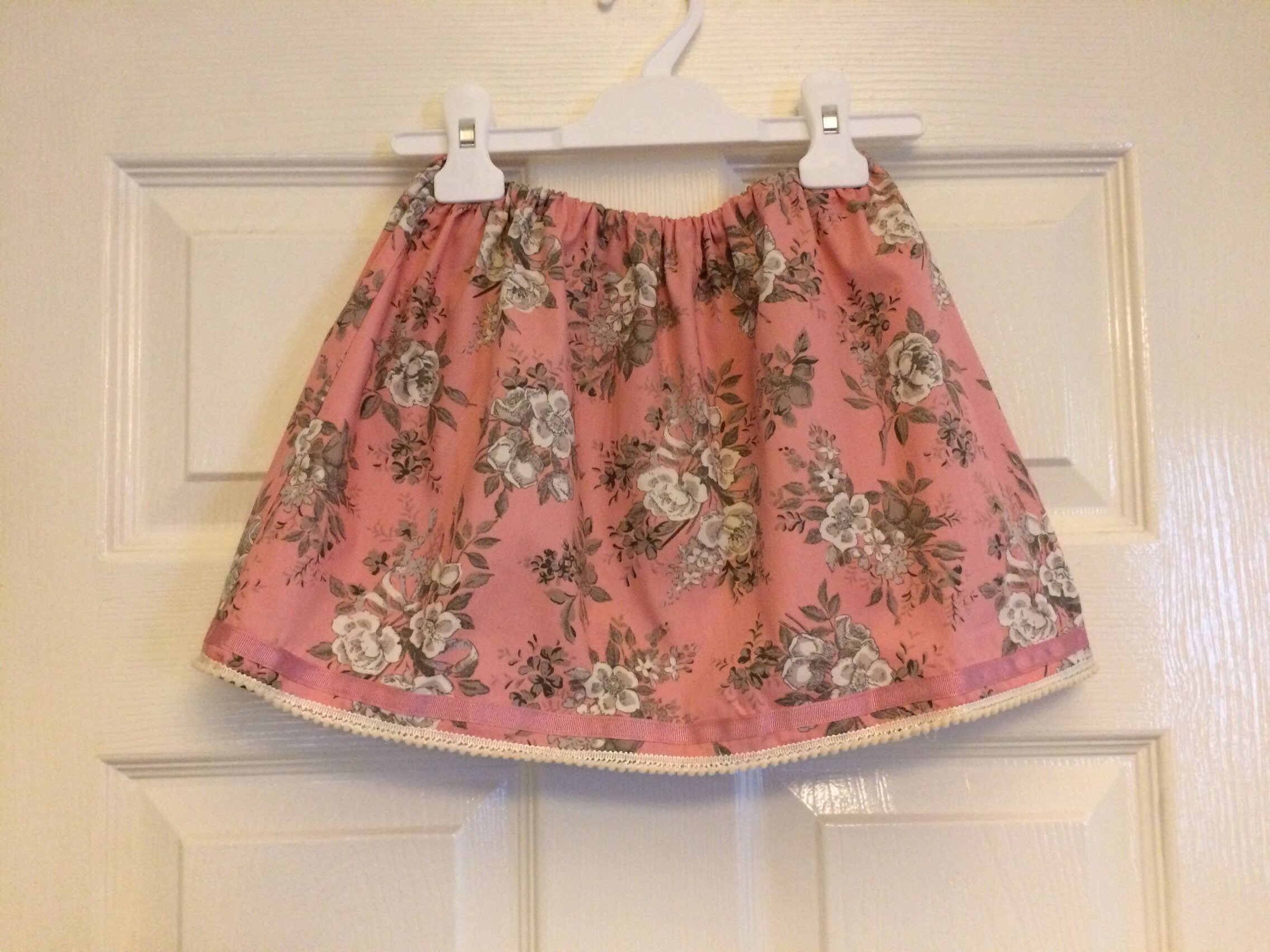 Girls Pink Floral Skirt with Mini Pom Pom Hem | Etsy