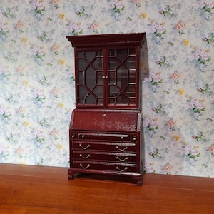 Dollhouse Miniature - DF76025 Mahogany Cabinet Desk Bookcase - 1:12 Scale
