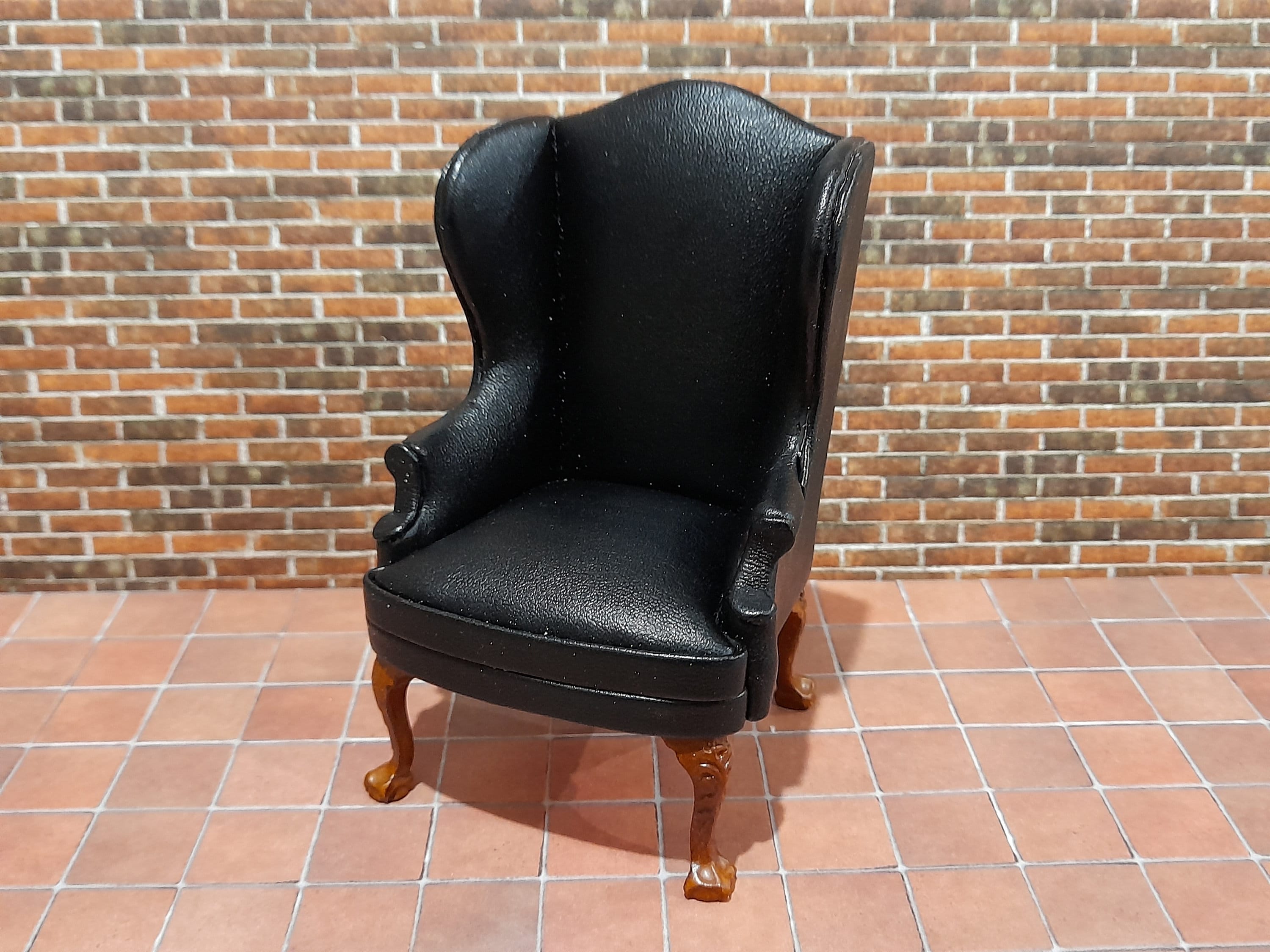 Dollhouse Miniature - Winged Back Chair - 1:12 Scale Black Pleather - Etsy