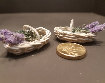 Miniature basket with lavender 1:12 scale