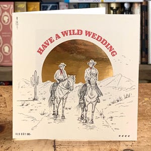 Carte faite main de mariage western - Blanc, noir et or