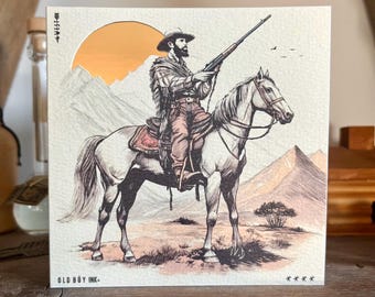 Cumpleaños de vaquero occidental hecho a mano / Saludos - Blanco roto y dorado