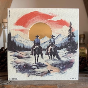Ręcznie robiona Sunset Riders / Cowboy Western Birthday / Greeting Card - Off White Gold