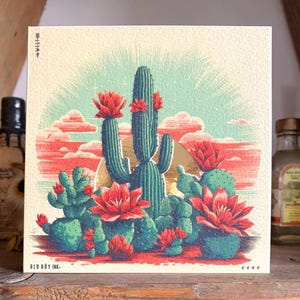 Cactus fait main / Anniversaire de cactus / Carte de voeux - Pastel et or