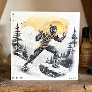 Shinobi Wolverine - Handmade Japanese Greetings / Birthday Card - Gold Sun