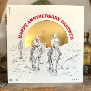 Western Happy Anniversary Partner - Biglietto fatto a mano - Bianco Nero e Oro