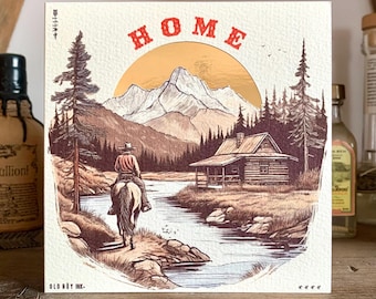 Tarjeta de vaquero occidental hecha a mano - Blanco roto y dorado