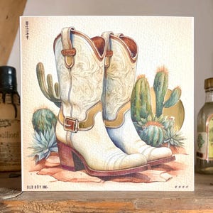 Carte de voeux d'anniversaire / bottes de cow-girl faites main - blanc cassé et or