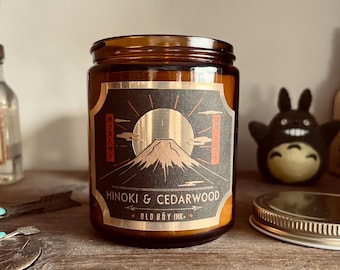 Handmade Japanese - Hinoki & Cedarwood Candle - Amber Glass Jar