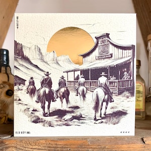 Handmade Western Cowboys Saloon Birthday / Greetings Card - Off white & Gold