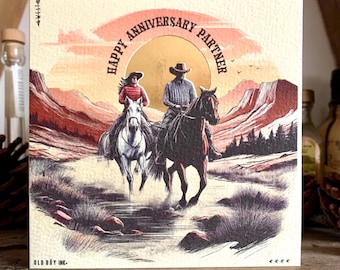 Handmade - Happy Anniversary Partner - Western Card - Off White & Gold