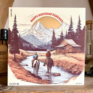 Handmade - Happy Birthday Partner - Western Card - Off White & Gold