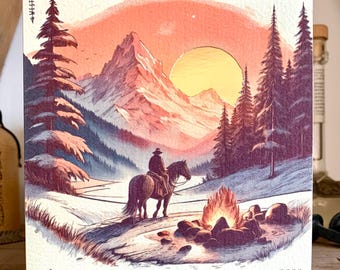 Tarjeta de felicitación vaquera del oeste hecha a mano - Oro blanco roto