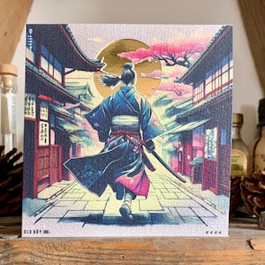 Handgemachte Geburtstags- / Gruß- und Geburtstagskarte mit rennendem Samurai von Japan