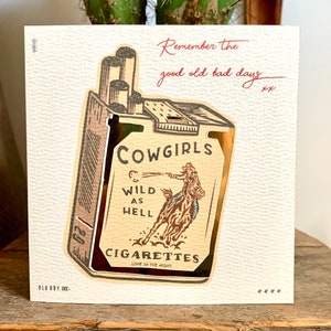 Tarjeta de felicitación o cumpleaños hecha a mano con el lema "Remember The Good Old Bad Days" (Recuerde los buenos viejos y malos días) en blanco y dorado