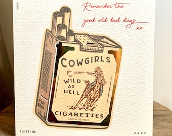 Western 'Remember The Good Old Bad Days' handgemaakte verjaardags-/wenskaart - wit en goud