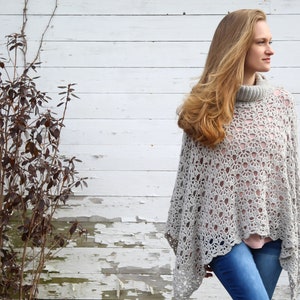 Crochet Poncho Pattern: Lacy Collared Design, Child to Adult Sizes (PDF Pattern)