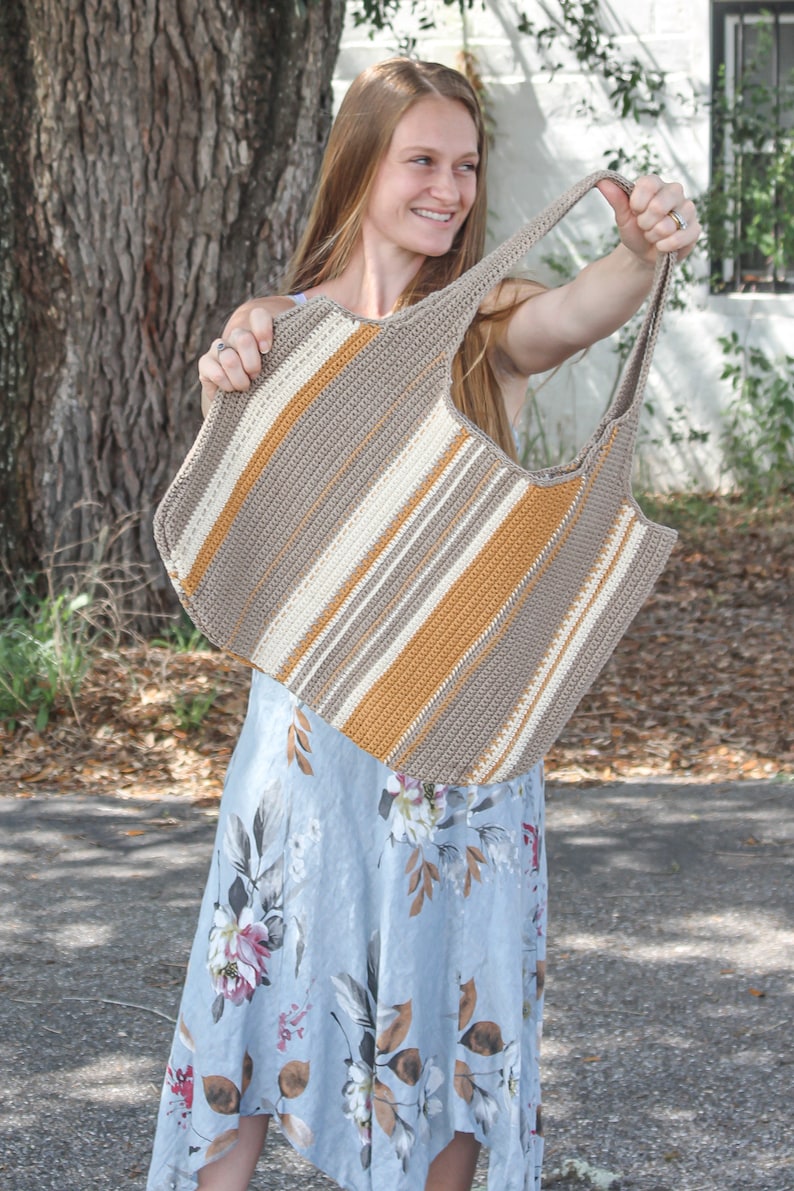 CROCHET PATTERN Striped Tote Bag Crochet Pattern image 2