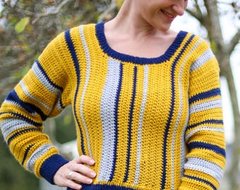 CROCHET Sweater PATTERN - Modern Crocheted Pullover Sweater Pattern in DK Weight Yarn, Half Double Crochet Sweater