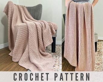 CROCHET PATTERN - Knit Look Crochet Blanket, Afghan, Throw in Worsted Weight Yarn