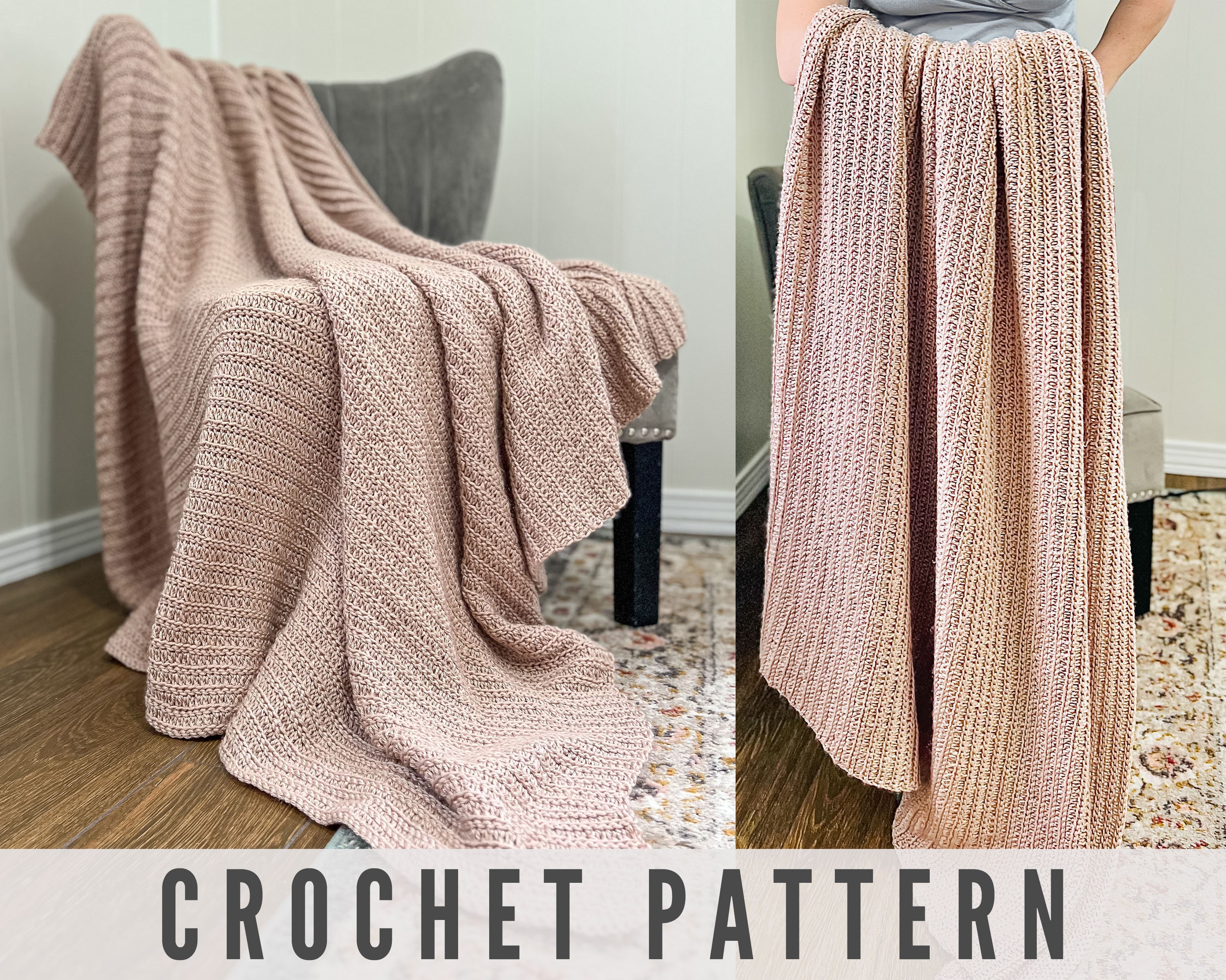 CROCHET PATTERN Knit Look Crochet Blanket Afghan Throw in image
