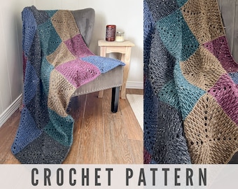 Crochet Pattern - Crocheted Modern Granny Square - Crochet Blanket Throw Afghan