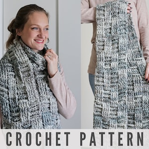 CROCHET PATTERN - Basketweave Bulky Chunky Scarf  + Video Tutorial