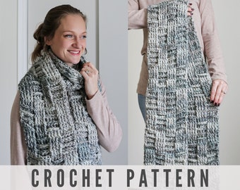 CROCHET PATTERN - Basketweave Bulky Chunky Scarf  + Video Tutorial