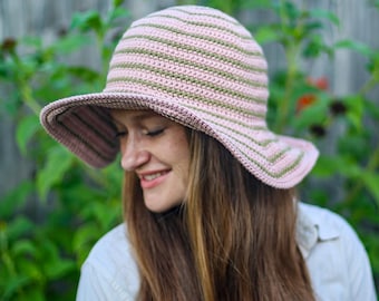 Modello per cappello da sole a tesa larga all'uncinetto – Cotone a righe, tesa morbida o rigida (modello in PDF)