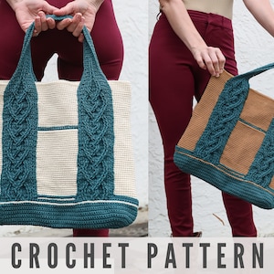 CROCHET PATTERN - Free Modern Crochet Cables Tote Bag Pattern for Summer