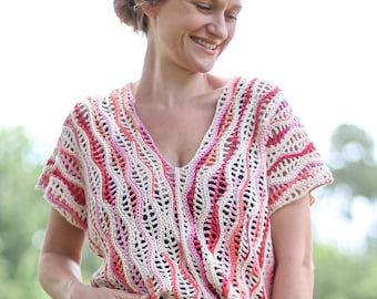 Crochet Summer Top PATTERN – Easy Ladies Beachside Sunset Shirt (PDF Download)