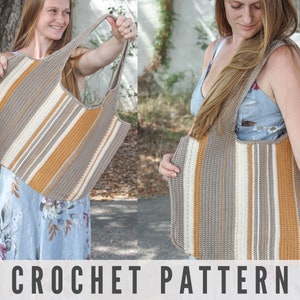 CROCHET PATTERN Striped Tote Bag Crochet Pattern image 1