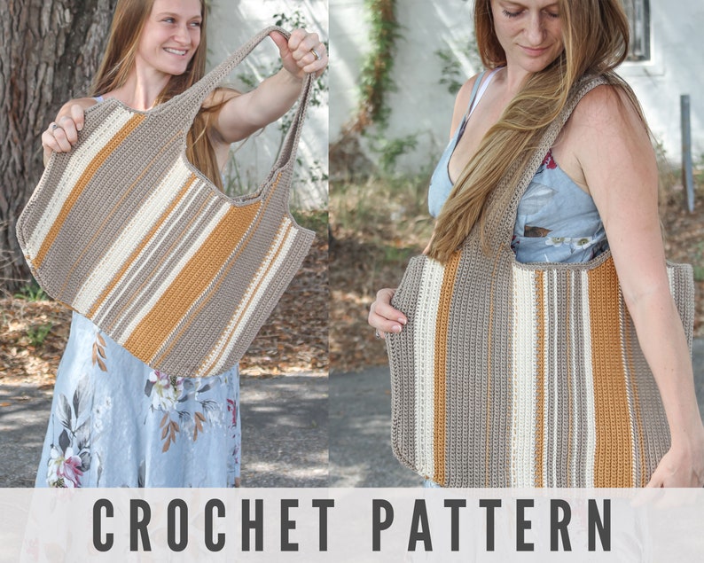 CROCHET PATTERN Striped Tote Bag Crochet Pattern image 1