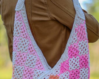 Modèle de sac à bandoulière à carreaux au crochet : technique d'emboîtement (téléchargement PDF)