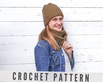 Crochet Chunky Hat and Cowl Set Pattern - Beginner Crochet Pattern
